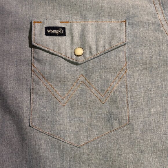 Wrangler Men’s Western Pearl Snap Chambray Shirt 17-35 Light Blue X-Long Tails - Picture 4 of 8